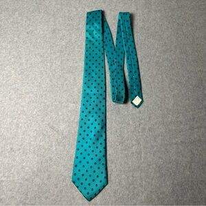 Oleg Cassini Mens Teal Geometric Silk Necktie Made in USA